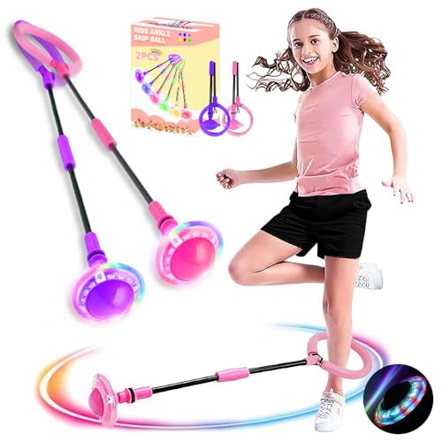 Swing Wheel mit Lichtrad,2 Stück Kinder Blinkender Springring,Kinder Blinkender Springring Fußkreisel,Springender Ball Blinkender,Faltbarer Flash Jumping Ball,Blinkender Sprungball(Lila+Rosa) von MEISHANG