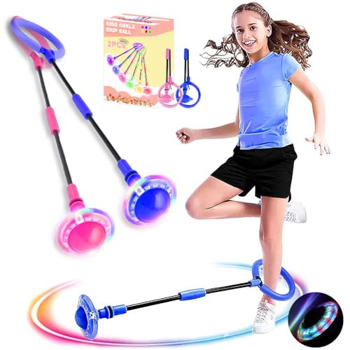 Swing Wheel mit Lichtrad,2 Stück Kinder Blinkender Springring,Kinder Blinkender Springring Fußkreisel,Springender Ball Blinkender,Faltbarer Flash Jumping Ball,Blinkender Sprungball(Rosa+Blau) von MEISHANG