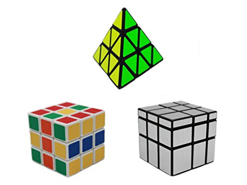 MEISHINE® 3 Pack Zauberwürfel Set 3x3x3 Magic Cube,Silver Mirror Cube,Pyraminx Geschwindigkeit Cube Speed Puzzle Cube von MEISHINE