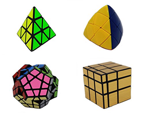 MEISHINE® 4 Pack Zauberwürfel Set Golden Mirror Cube,Megaminx, Pyraminx,Mastermorphix Geschwindigkeit Cube Magic Cube Speed Puzzle Cube von MEISHINE