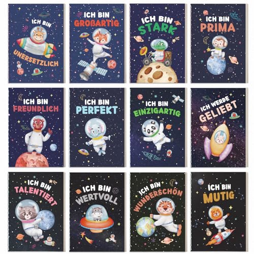 MEJOSER 12 Stück Mini Notizbuch Kinder Weltraum Mitgebsel Kindergeburtstag Notizblock Liniert Klein Inspirierende Sprüche Einschulung Geschenk Junge Mädchen Party Gastgeschenk Schulkind von MEJOSER