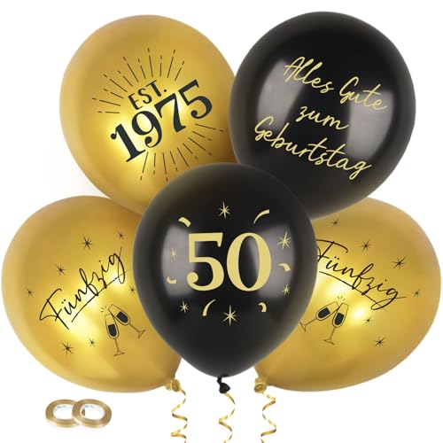 MEJOSER 24 Stück 50 Geburtstag Deko Mann Frau Luftballons Ballons Deko 50. Geburtstagsdeko Schwarz Gold 50 Jahre Frauen Männer Happy Birthday Alles Gute zum Geburtstag (50) von MEJOSER