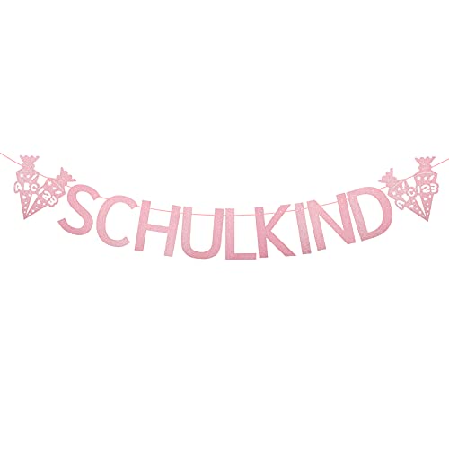 MEJOSER Schulkind Banner Girlande Schuleinführung Girlande Schulanfang Einschulung Schulstart Deko für Jungen und Mädchen Einschulungsparty Hänge Deko (Glitzer Pink) von MEJOSER