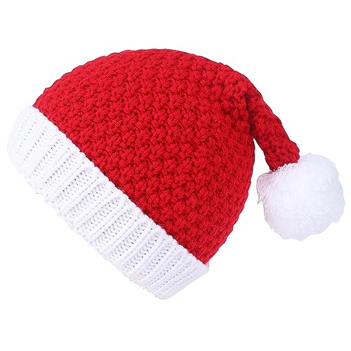 MEKIN Weihnachtshut für Erwachsene, Unisex Familie Santa Hut Weiche Plüsch Pelz gestrickte Weihnachtshut, dicken bequeme handgemachte Weihnachtsmann Hut für Weihnachten Neujahr Cap(Rot) von MEKIN