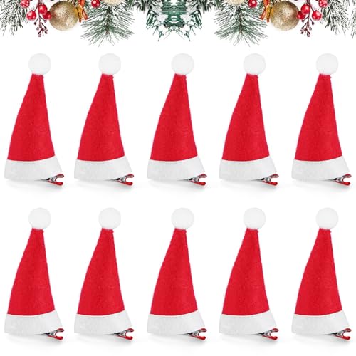 MELLIEX 10 Stück Weihnachten Haarspangen, Mini Weihnachtsmütze Haarklammern Rot Santa Hut Haarschmuck Weihnachts Haarclips für Mädchen Damen von MELLIEX
