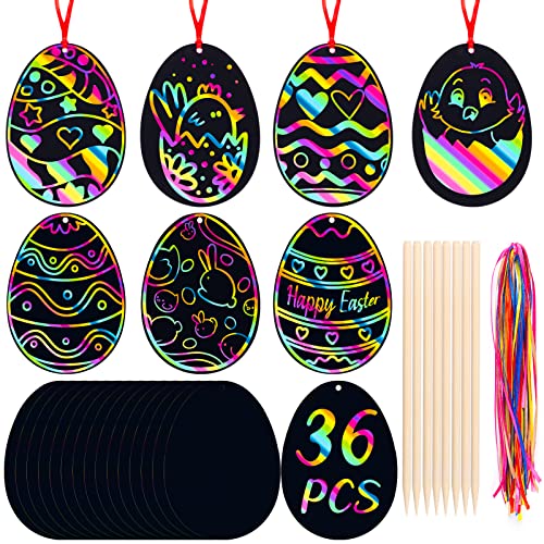 MELLIEX 36 Stück Ostern Kratzbilder Kinder, Ostereier Kratzpapier Bastelset für Ostern Anhänger Dekoration DIY Handwerk MELLIEX 36 Stück Ostern Kratzbilder Kinder, Ostereier Kratzpapier Bastelset für Ostern Anhänger Dekoration DIY Handwerk von MELLIEX