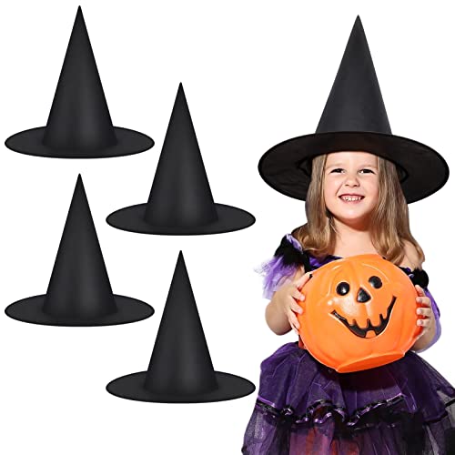 MELLIEX 4 Stück Halloween Hexenhut, Schwarz Witch Hat für Erwachsene Kinder Cosplay Halloween Partyhüte von MELLIEX