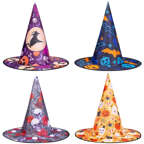 MELLIEX 4 Stück Hexenhut, Halloween Witch Hat mit Muster für Erwachsene Kinder Kostüm Cosplay Zaubererhut MELLIEX 4 Stück Hexenhut, Halloween Witch Hat mit Muster für Erwachsene Kinder Kostüm Cosplay Zaubererhut von MELLIEX