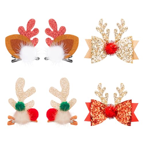 MELLIEX 6 Stück Weihnachten Haarspangen, Xmas Glitter Geweih Haarclips Anti-Rutsch Weihnachts Haarklammern für Mädchen Damen von MELLIEX