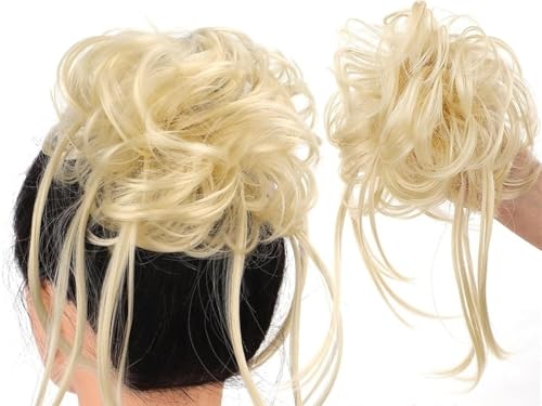 Hair extension, Bun Hair Piece Synthetic Messy Bun Hair Piece Curly Hair Bun Extensions with Straight Tails Elastic Band Curly Chignon False Hairpieces Ponytail Extensions(Gold) von MELY