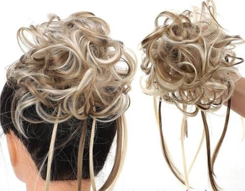 Hair extension, Bun Hair Piece Synthetic Messy Bun Hair Piece Curly Hair Bun Extensions with Straight Tails Elastic Band Curly Chignon False Hairpieces Ponytail Extensions(Silver) von MELY