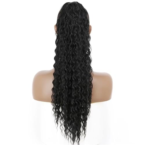 Hair extension, Ponytail Hair Extension Long Wave Curly Drawstring Ponytail 22" Synthetic Clip In Ponytail Extensions(Black) von MELY