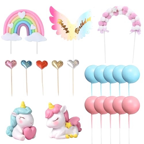 22 Stück Regenbogenpferd-Kucheneinsätze, Regenbogen-Sterne-Wolken-Kugelkuchendeckel, Geburtstagsflügel-Einsätze, rosa und blaues Kuchendekorationsset, Kindergeburtstagskuchenfiguren 22 Stück Regenbogenpferd-Kucheneinsätze, Regenbogen-Sterne-Wolken-Kugelkuchendeckel, Geburtstagsflügel-Einsätze, rosa und blaues Kuchendekorationsset, Kindergeburtstagskuchenfiguren von MEMOFYND