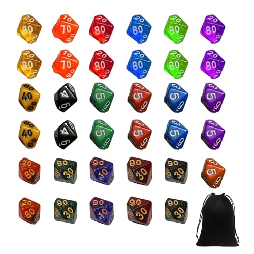 35-teilige Polyesterwürfel mit Aufbewahrungstasche, 1 Stück, Würfel-Set mit 10 Seiten, Rollenspielwürfel, bunte Würfel für Tischspiele, Partys 35-teilige Polyesterwürfel mit Aufbewahrungstasche, 1 Stück, Würfel-Set mit 10 Seiten, Rollenspielwürfel, bunte Würfel für Tischspiele, Partys von MEMOFYND