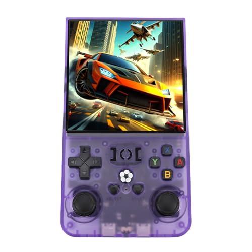 MENDUNER NEU R36MAX Retro -Handheld -Spielekonsole, 4,0 -Zoll -IPS -Bildschirm Retro Gaming -Konsole, 4000mah Wieder Aufladbare Tragbare Taschenbuchhalte Dual Joysticks für Erwachsene (Klares lila von MENDUNER