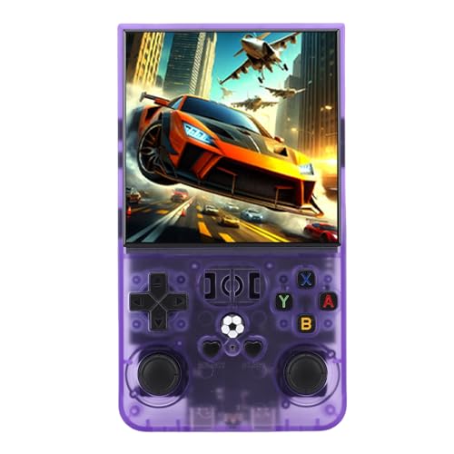 MENDUNER NEU R36MAX Retro -Handheld -Spielekonsole, 4,0 -Zoll -IPS -Bildschirm Retro Gaming -Konsole, 4000mah Wieder Aufladbare Tragbare Taschenbuchhalte Dual Joysticks für Erwachsene (Klares lila von MENDUNER