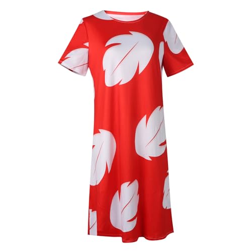 Lilo Kostüm für Damen, rotes Kleid, kurzärmelig, hawaiianisches Blatt, bedruckt, Sommer-Strand-Outfit, Rot/Ausflug, einfarbig (Getaway Solids), XX-Large von MENGZHAI