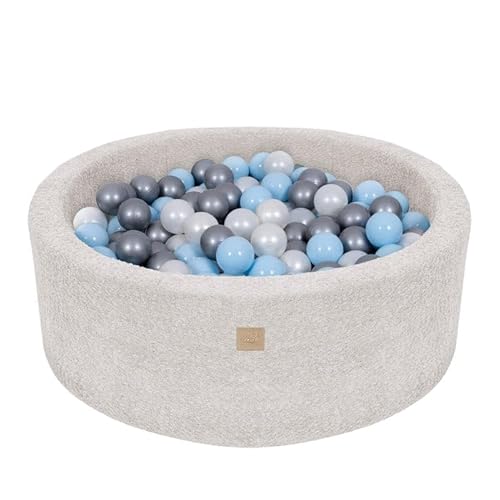 MEOWBABY Bällebad 90x30 Boucle - Bällebad Baby ab 1 Jahr - Bällebad Kinder - Weiches Schaumstoff Ballgrube mit 200 Bällen, Ecru von MEOWBABY