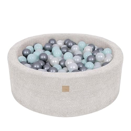 MEOWBABY Bällebad 90x30 Boucle - Bällebad Baby ab 1 Jahr - Bällebad Kinder - Weiches Schaumstoff Ballgrube mit 200 Bällen, Ecru von MEOWBABY