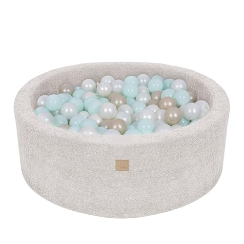 MEOWBABY Bällebad 90x30 Boucle - Bällebad Baby ab 1 Jahr - Bällebad Kinder - Weiches Schaumstoff Ballgrube mit 200 Bällen, Ecru von MEOWBABY