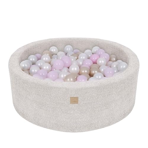 MEOWBABY Bällebad 90x30 Boucle - Bällebad Baby ab 1 Jahr - Bällebad Kinder - Weiches Schaumstoff Ballgrube mit 200 Bällen, Ecru von MEOWBABY