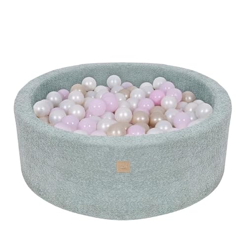 MEOWBABY Bällebad 90x30 Boucle - Bällebad Baby ab 1 Jahr - Bällebad Kinder - Weiches Schaumstoff Ballgrube mit 200 Bällen, Frische Minze von MEOWBABY
