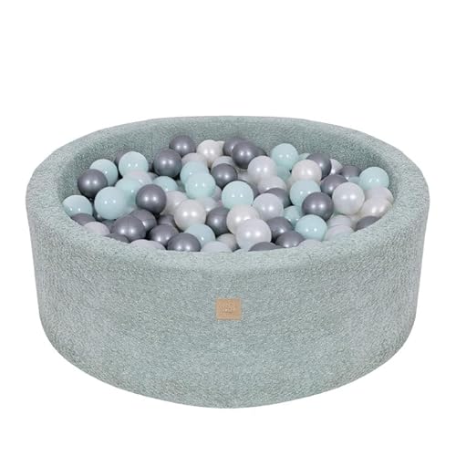 MEOWBABY Bällebad 90x30 Boucle - Bällebad Baby ab 1 Jahr - Bällebad Kinder - Weiches Schaumstoff Ballgrube mit 200 Bällen, Frische Minze von MEOWBABY