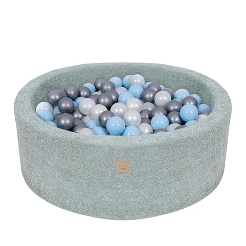 MEOWBABY Bällebad 90x30 Boucle - Bällebad Baby ab 1 Jahr - Bällebad Kinder - Weiches Schaumstoff Ballgrube mit 200 Bällen, Frische Minze von MEOWBABY