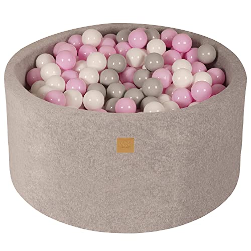 MEOWBABY Bällebad 90x40cm Samt - Bällebad Baby ab 1 Jahr - Ballgrube mit 300 Bällen - Weiches Kinder Bällebad, Hellgrau von MEOWBABY