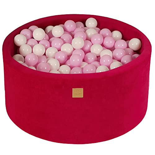 MEOWBABY Bällebad 90x40cm Samt - Bällebad Baby ab 1 Jahr - Ballgrube mit 300 Bällen - Weiches Kinder Bällebad, Magenta von MEOWBABY