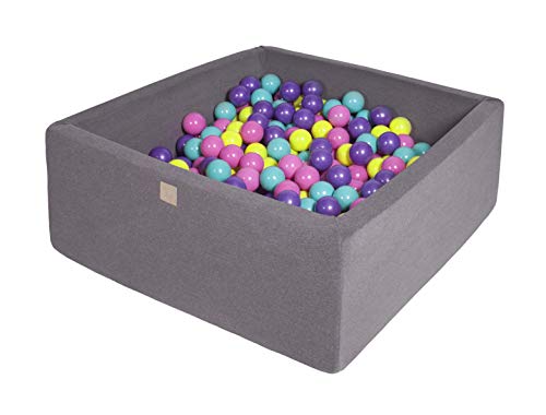 MEOWBABY Bällebad Baby - Quadrat 90x90x40cm Baby Pool für Kinder mit 300 Bälle, Baumwolle, Dunkelgrau: Violett/Dunkelrosa/Limette/Türkis von MEOWBABY