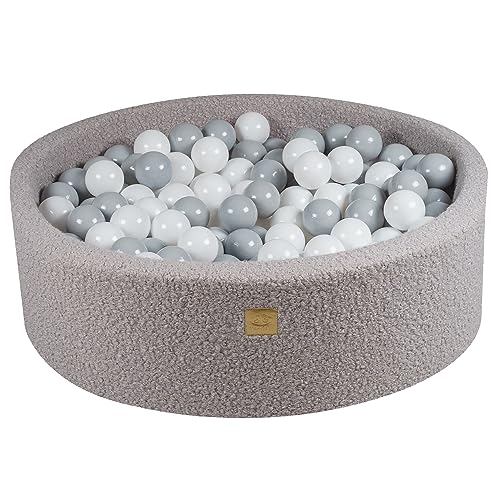MEOWBABY Bällebad Baby - Rund 90x30cm Ballgruben für Kinder mit 200 Bälle, Boucle, Grau: Weiß/Grau von MEOWBABY