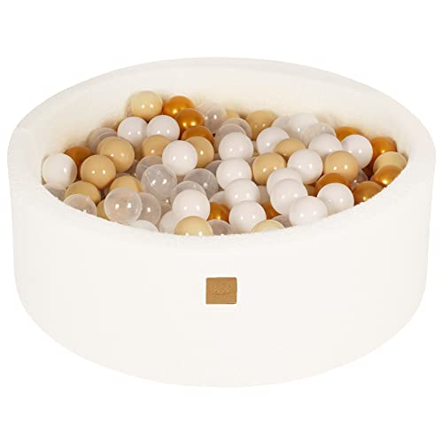 MEOWBABY Soft Foam Rundes 90 x 30 cm Bällebad mit 200 Stück Bällen für Babys & Kleinkinder - Baby-Laufstall Essentials, Schaumstoff Bällebäder für Kinder,Bälle, Boucle,Weiß:Gold/Beige/Weiß/Transparent von MEOWBABY
