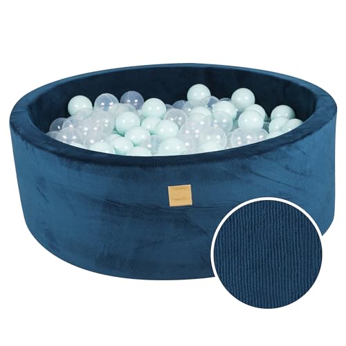 MEOWBABY Weiches Bällebad für Kleinkinder und Babys – 90 x 30 cm großes Cord-Bällebad für den Innen-/Außenbereich mit 200 Bällen im Lieferumfang enthalten – Spielgeräte. Marineblau: Mint/Transparent von MEOWBABY