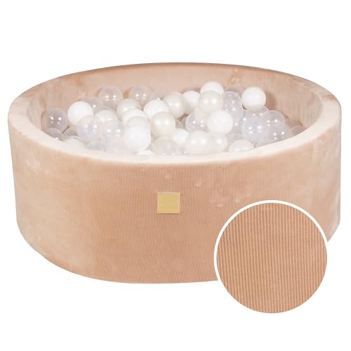 MEOWBABY Soft Play Bällebad für Kleinkinder und Babys – 90 x 30 cm Cord-Bällebad für den Innen-/Außenbereich mit 200 Bällen im Lieferumfang enthalten – Spielgeräte Sand: Weiß/Transparent von MEOWBABY