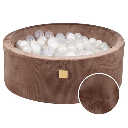 MEOWBABY Soft Play Bällebad für Kleinkinder und Babys – 90 x 30 cm Cord-Bällebad für den Innen-/Außenbereich mit 200 Bällen im Lieferumfang enthalten – Spielgeräte Schokolade: Weiß/Transparent von MEOWBABY