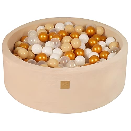 MEOWBABY Bällebad Baby - Rund 90x30cm Ballgruben für Kinder mit 200 Bälle, Samt, Ecru: Gold/Beige/Weiß/Transparent von MEOWBABY