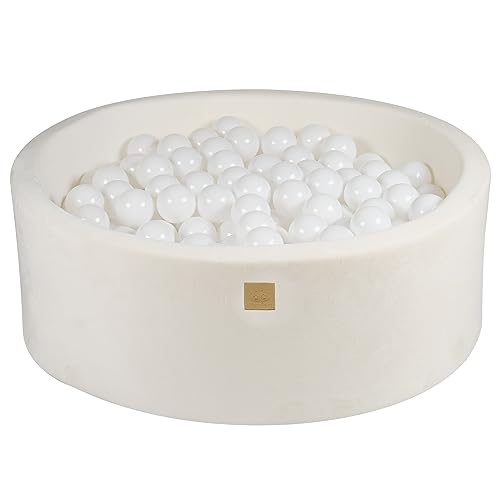 MEOWBABY Bällebad Baby - Rund 90x30cm Ballgruben für Kinder mit 200 Bälle, Supersoft Samt, Weiß: Weiß von MEOWBABY