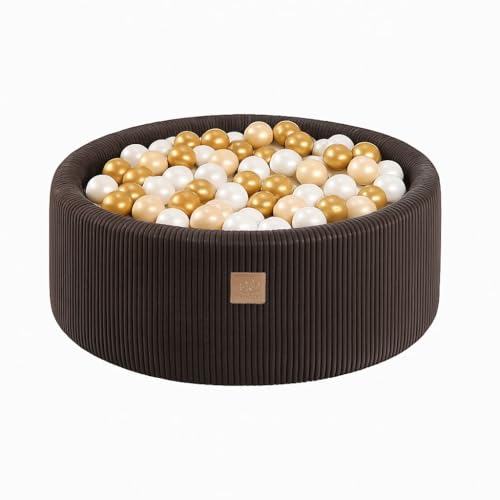MEOWBABY Bällebad Baby ab 1 Jahr - Bällebad Kinder mit 200 Bällen, Schaumstoff Ballgrube mit Bällen für Babys und Kinder, Cord, Braun von MEOWBABY