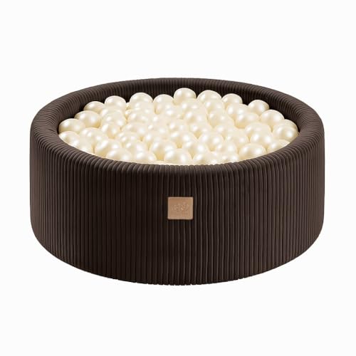 MEOWBABY Bällebad Baby ab 1 Jahr - Bällebad Kinder mit 200 Bällen, Schaumstoff Ballgrube mit Bällen für Babys und Kinder, Cord, Braun von MEOWBABY