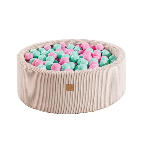 MEOWBABY Bällebad Baby ab 1 Jahr - Bällebad Kinder mit 200 Bällen, Schaumstoff Ballgrube mit Bällen für Babys und Kinder, Cord, Ecru von MEOWBABY