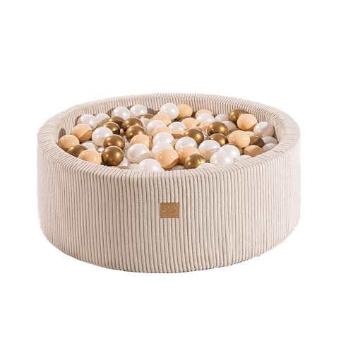 MEOWBABY Bällebad Baby ab 1 Jahr - Bällebad Kinder mit 200 Bällen, Schaumstoff Ballgrube mit Bällen für Babys und Kinder, Cord, Ecru von MEOWBABY