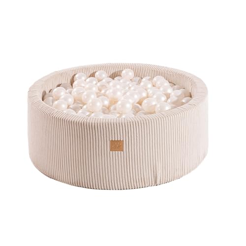 MEOWBABY Bällebad Baby ab 1 Jahr - Bällebad Kinder mit 200 Bällen, Schaumstoff Ballgrube mit Bällen für Babys und Kinder, Cord, Ecru von MEOWBABY