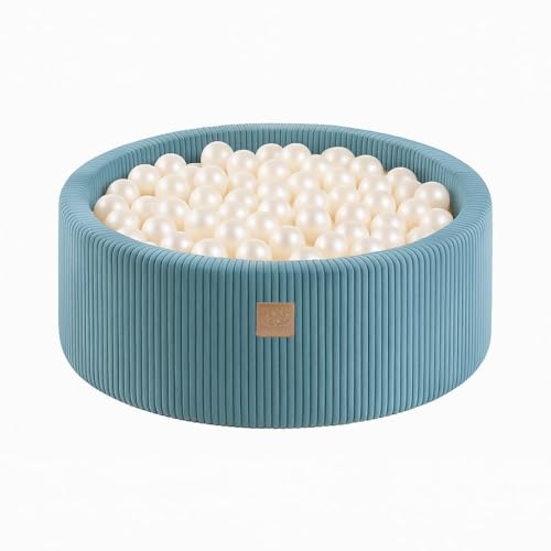 MEOWBABY Bällebad Baby ab 1 Jahr - Bällebad Kinder mit 200 Bällen, Schaumstoff Ballgrube mit Bällen für Babys und Kinder, Cord, Türkis von MEOWBABY