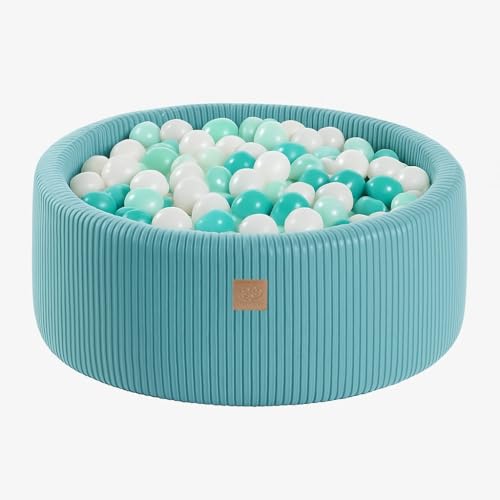 MEOWBABY Bällebad Baby ab 1 Jahr - Bällebad Kinder mit 200 Bällen, Schaumstoff Ballgrube mit Bällen für Babys und Kinder, Cord, Türkis von MEOWBABY