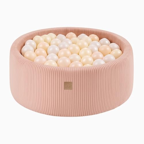 MEOWBABY Bällebad Baby ab 1 Jahr - Bällebad Kinder mit 200 Bällen, Schaumstoff Ballgrube mit Bällen für Babys und Kinder, Cord, Rosa von MEOWBABY