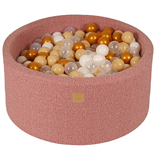 MEOWBABY Bällebad Baby - Rund 90x40cm Ballgruben für Kinder mit 300 Bälle, Boucle, Rosa: Gold/Beige/Weiß/Transparent von MEOWBABY