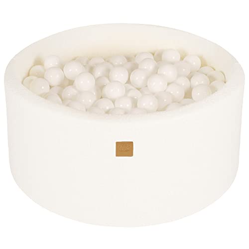 MEOWBABY Bällebad Baby - Rund 90x40cm Ballgruben für Kinder mit 300 Bälle, Boucle, Weiß: Alles Weiß von MEOWBABY
