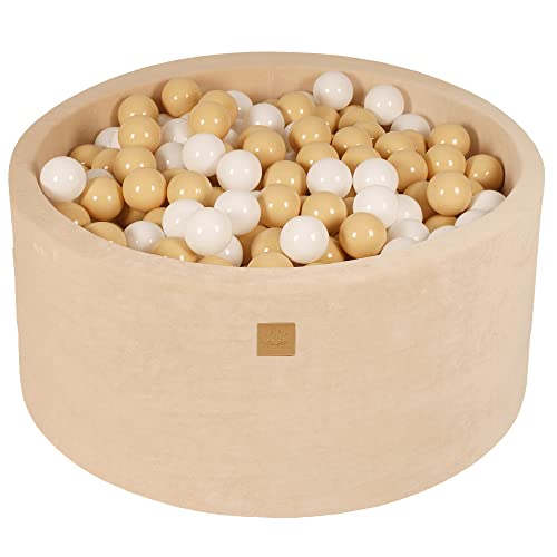 MEOWBABY Bällebad Baby - Rund 90x40cm Ballgruben für Kinder mit 300 Bälle, Samt, Ecru: Weiß/Beige von MEOWBABY