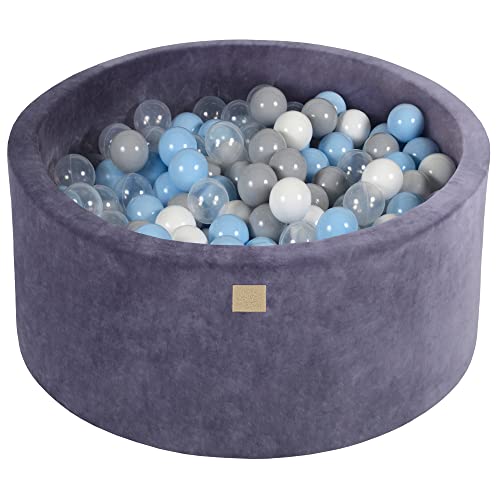 MEOWBABY Bällebad 90x40cm Samt - Bällebad Baby ab 1 Jahr - Ballgrube mit 300 Bällen - Weiches Kinder Bällebad, Graublau von MEOWBABY